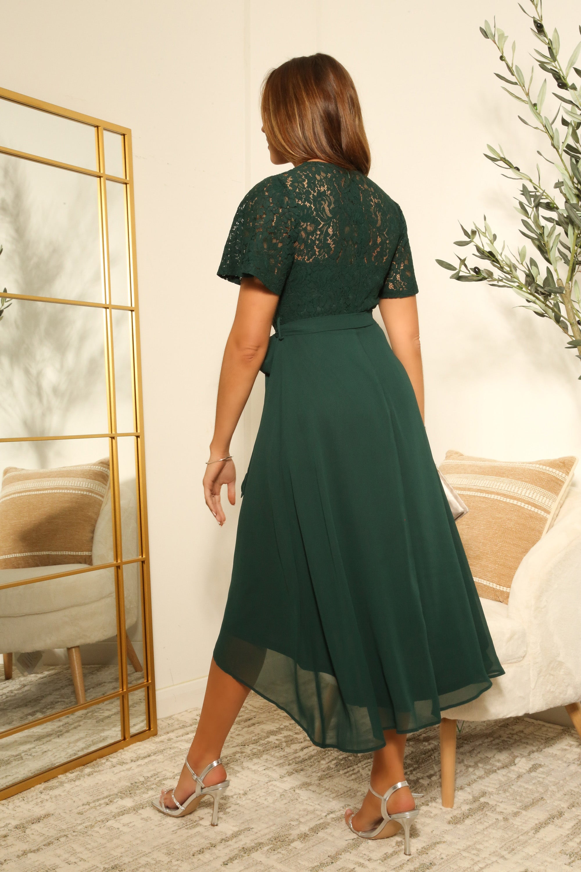 Lace Wrap Front High Low Hem Dress DR0000616