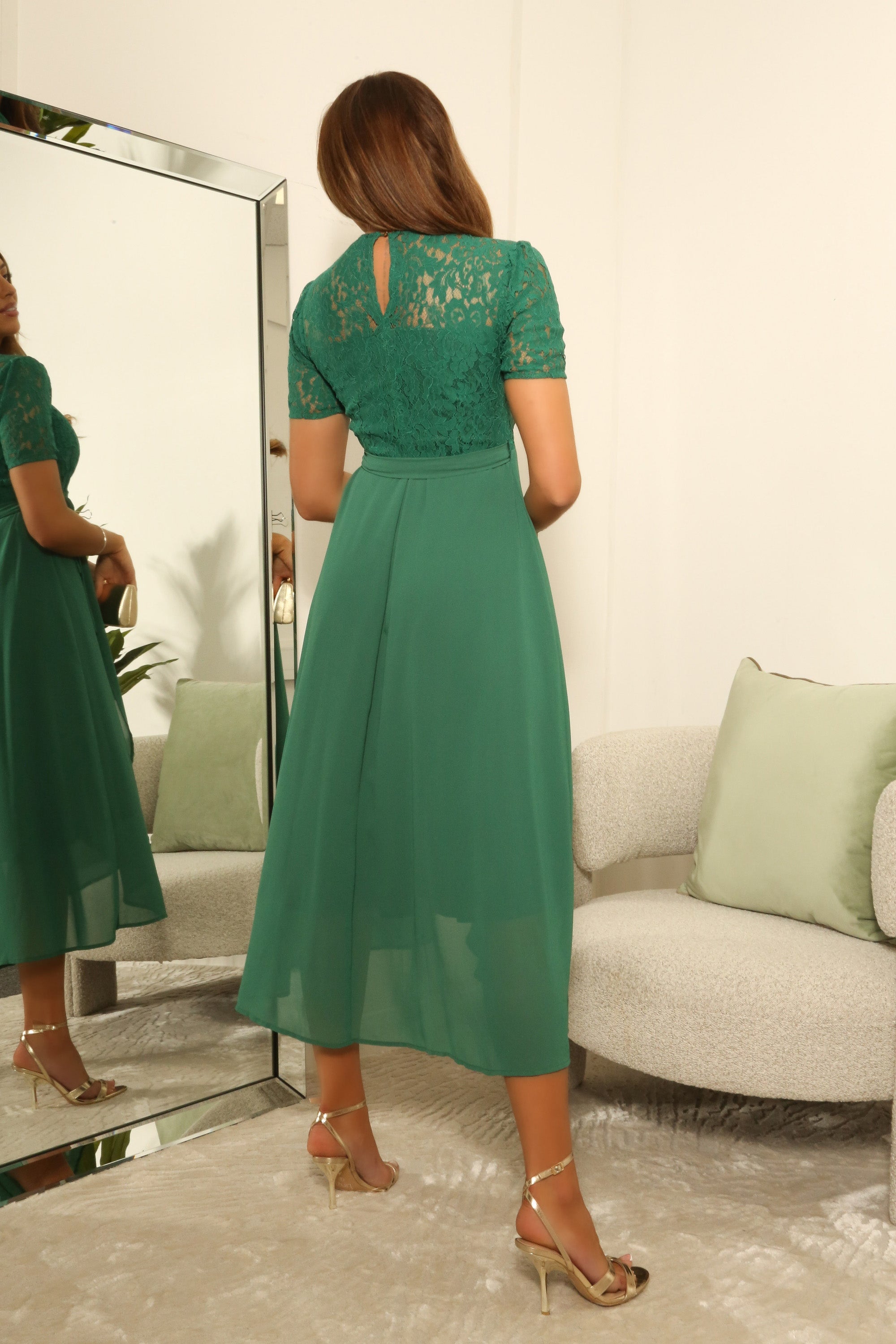 Lace And Chiffon High Low True Wrap Dress DR0000431