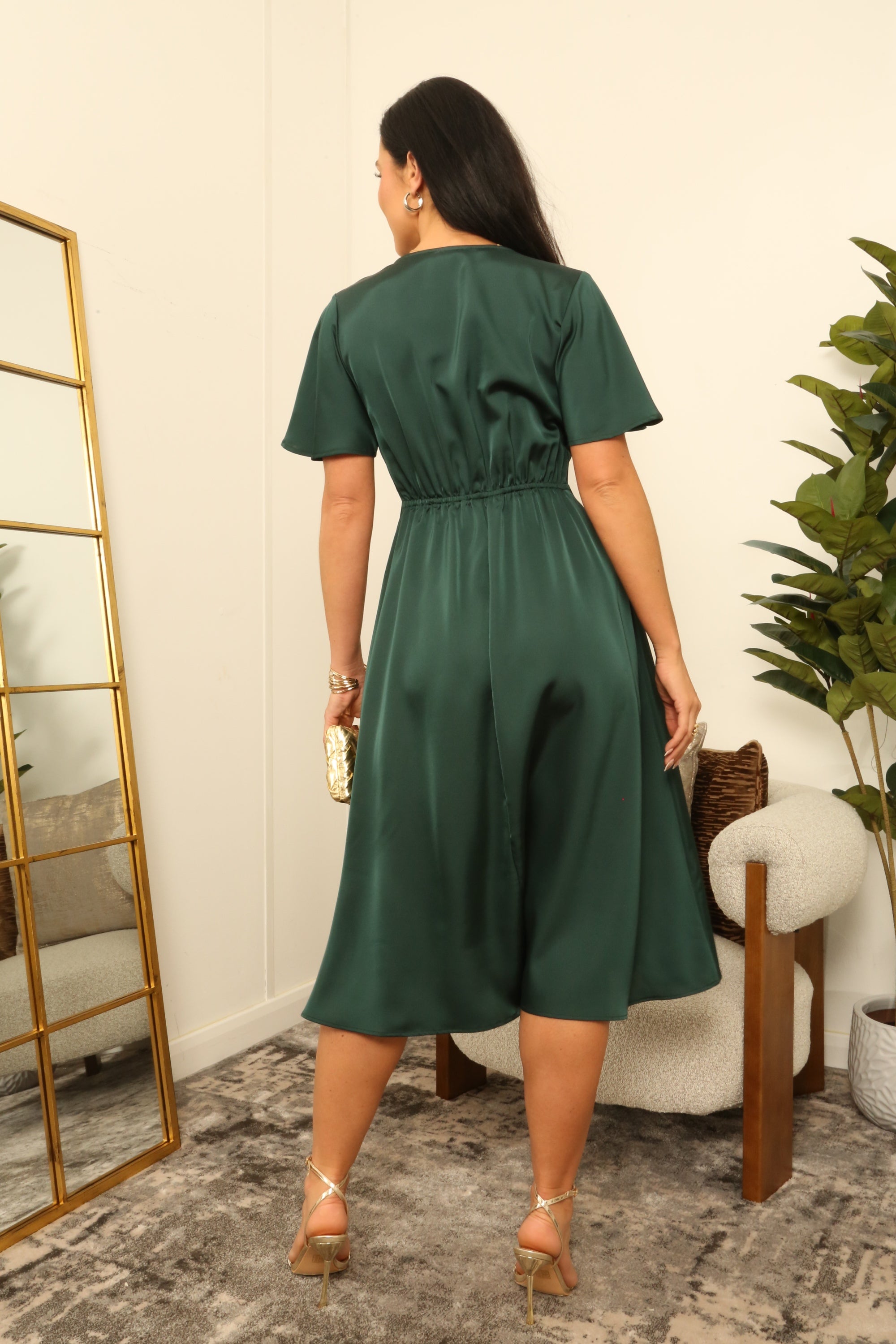 Midi Satin Wrap Dress With Split Skirt DR0000669