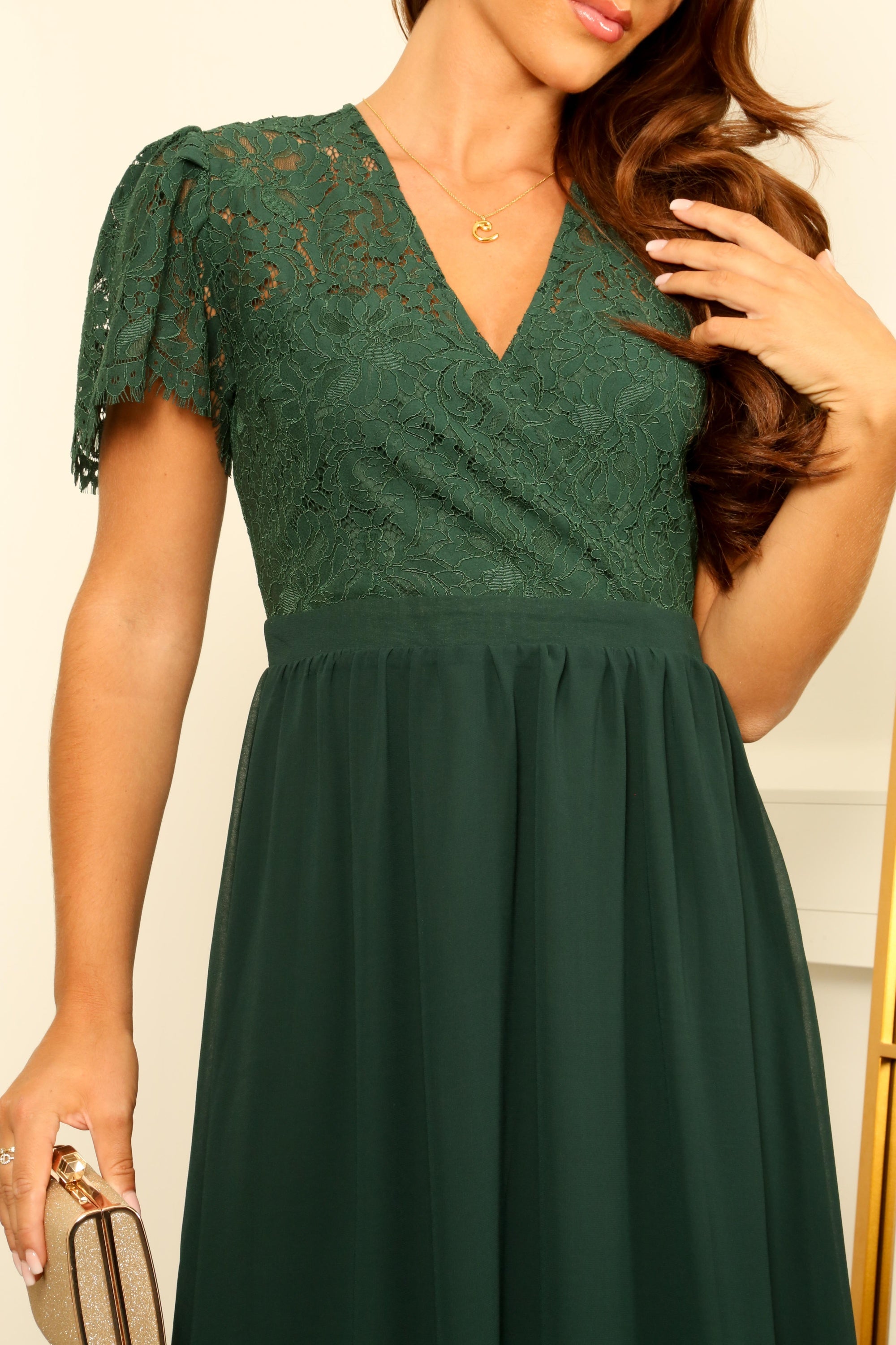 Lace Wrap Front Midi Dress DR0000426