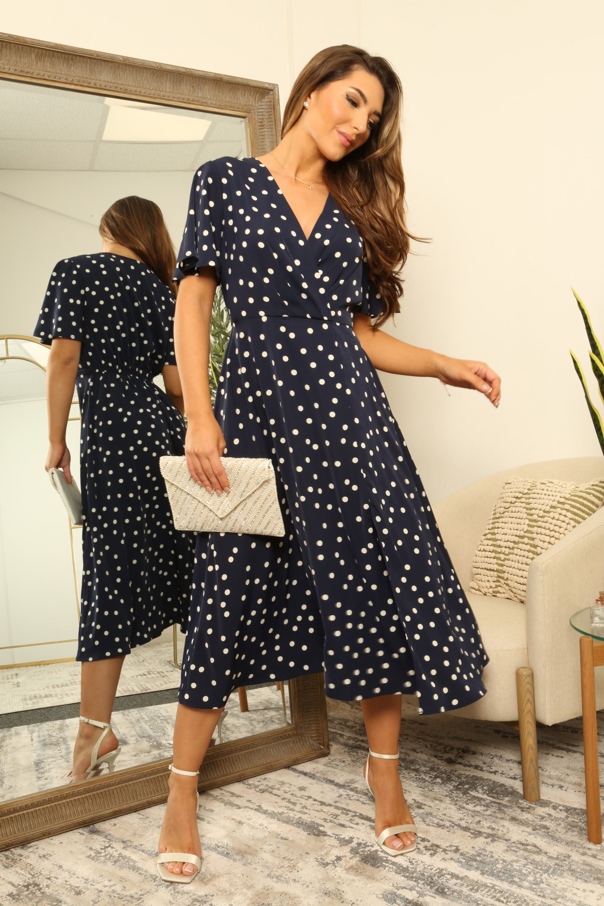 Midi Satin Wrap Dress With Split Skirt DR0000315