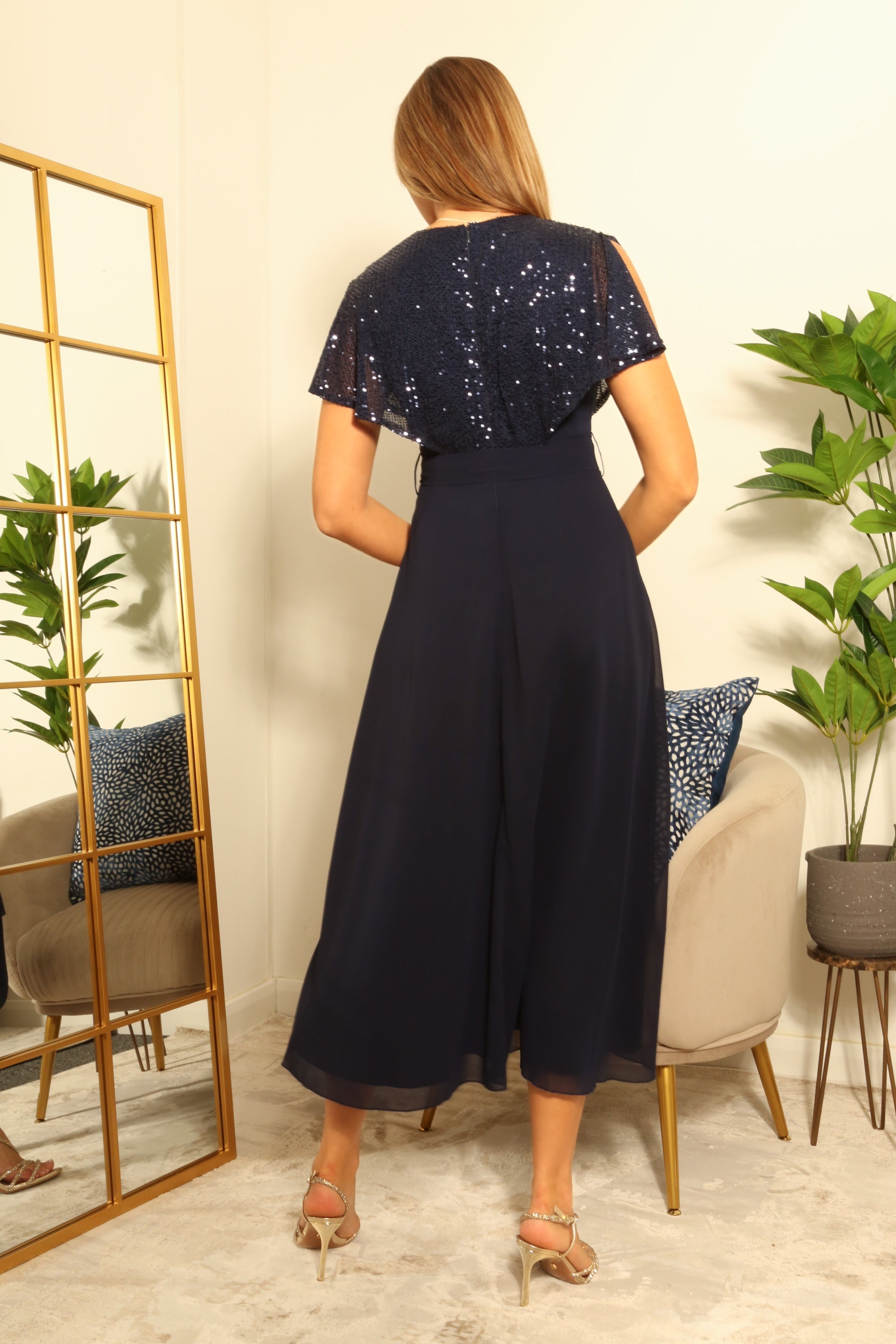 Chiffon Dress With Sequin Cape DR0000698