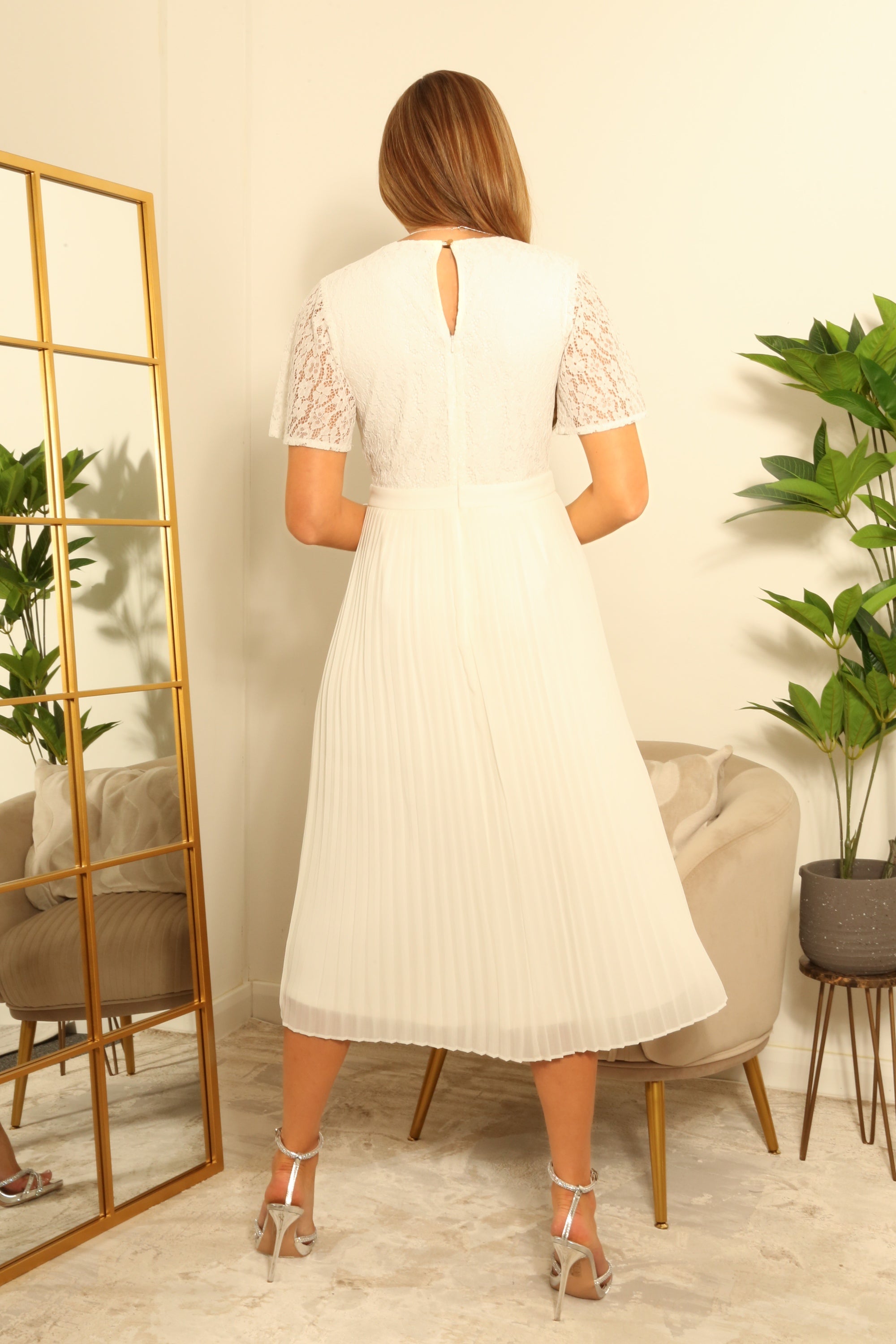 Fixed Wrap Lace Pleated Dress DR0000680