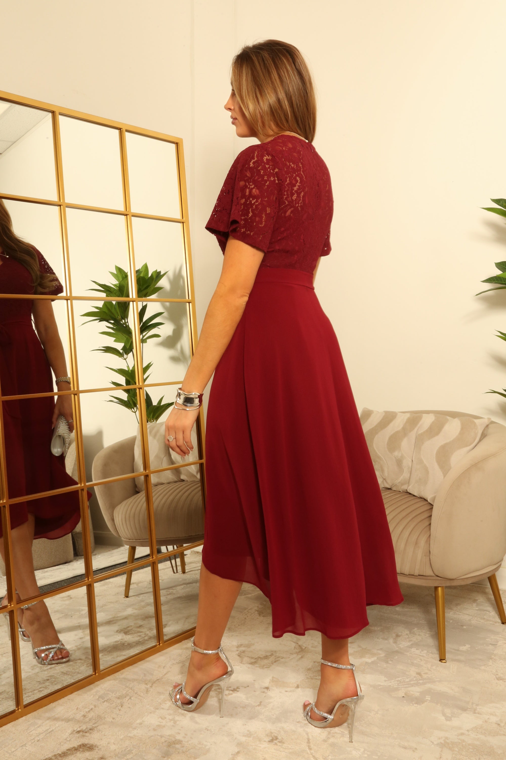 Lace Wrap Front High Low Hem Dress DR0000696