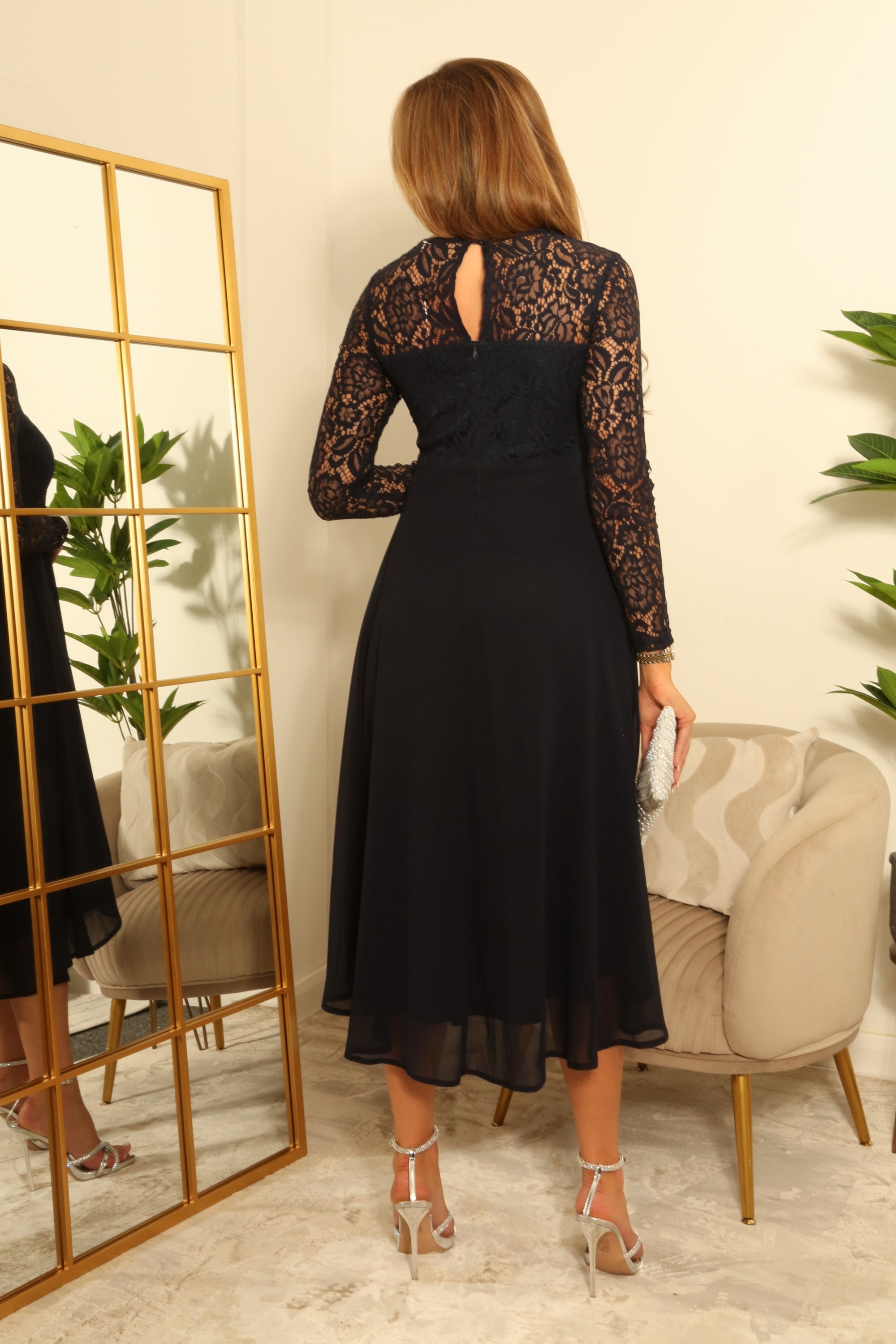 Long Sleeve Lace High Low Hem DR0000610