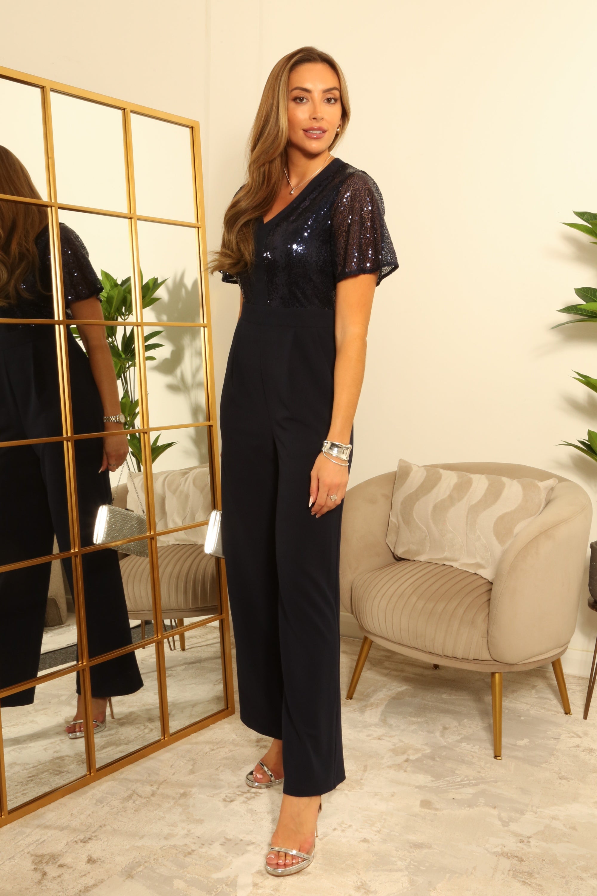 V-Neck Sequin Jumpsuit JU0000702