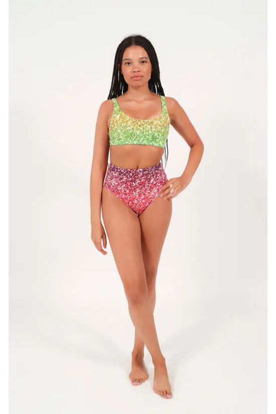 High Waist Bikini Bottoms In Rainbow Glitter Print HWBBGP23