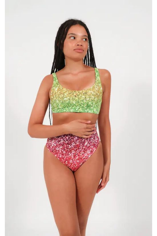 Bikini Crop Top In Rainbow Glitter Print BCTRGP23
