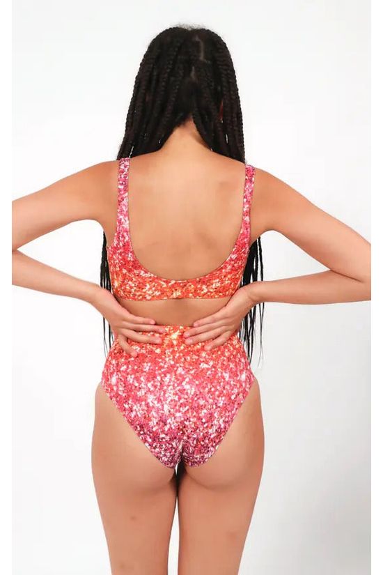 High Waist Bikini Bottoms In Rainbow Glitter Print HWBBGP23
