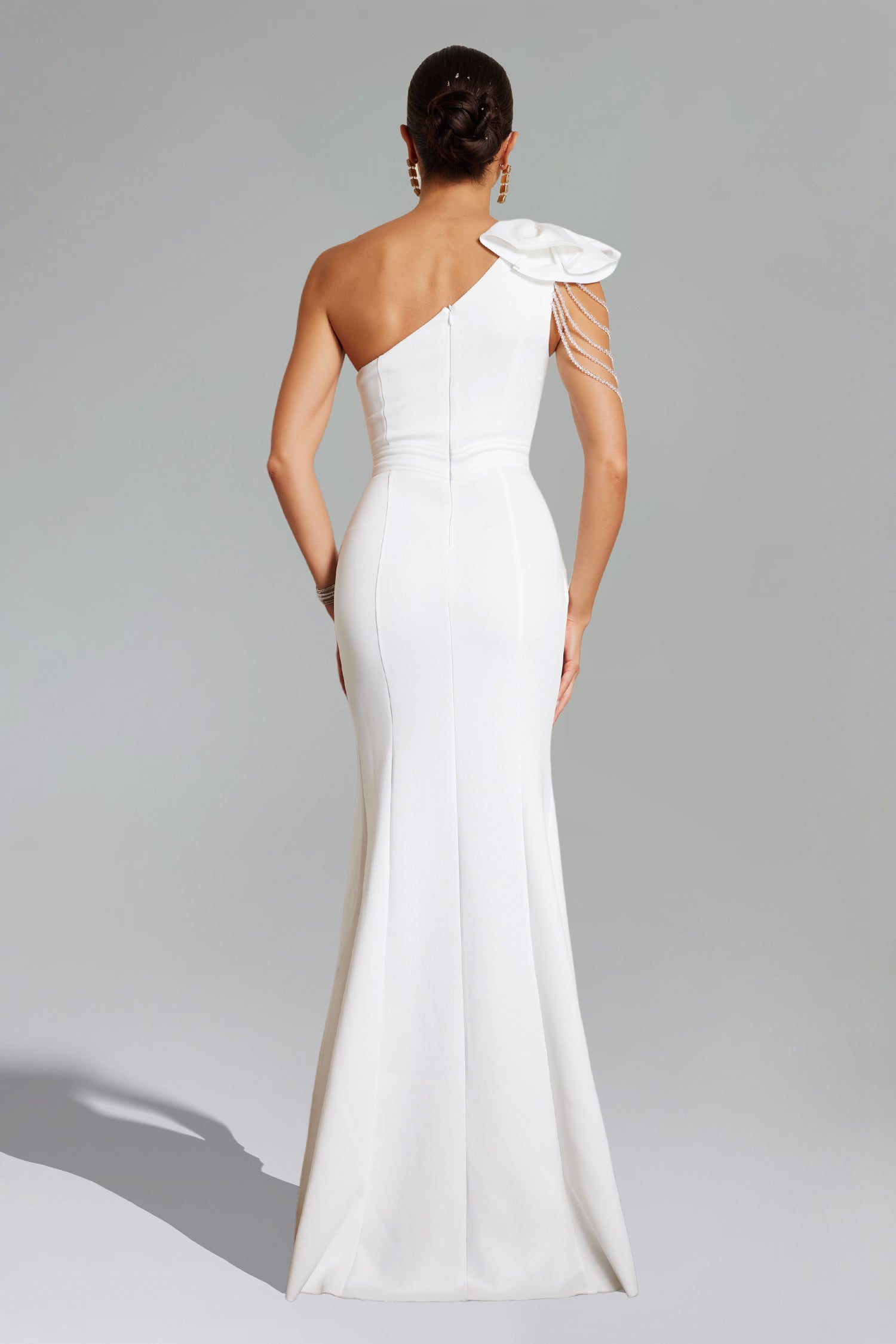 Locia One Shoulder Flower Cut Out Slit Maxi Dress D240701276