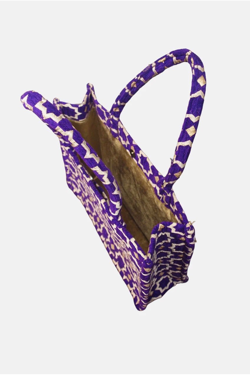 Moroccan Geometric Print Fabric Tote Bag In Blue 8002