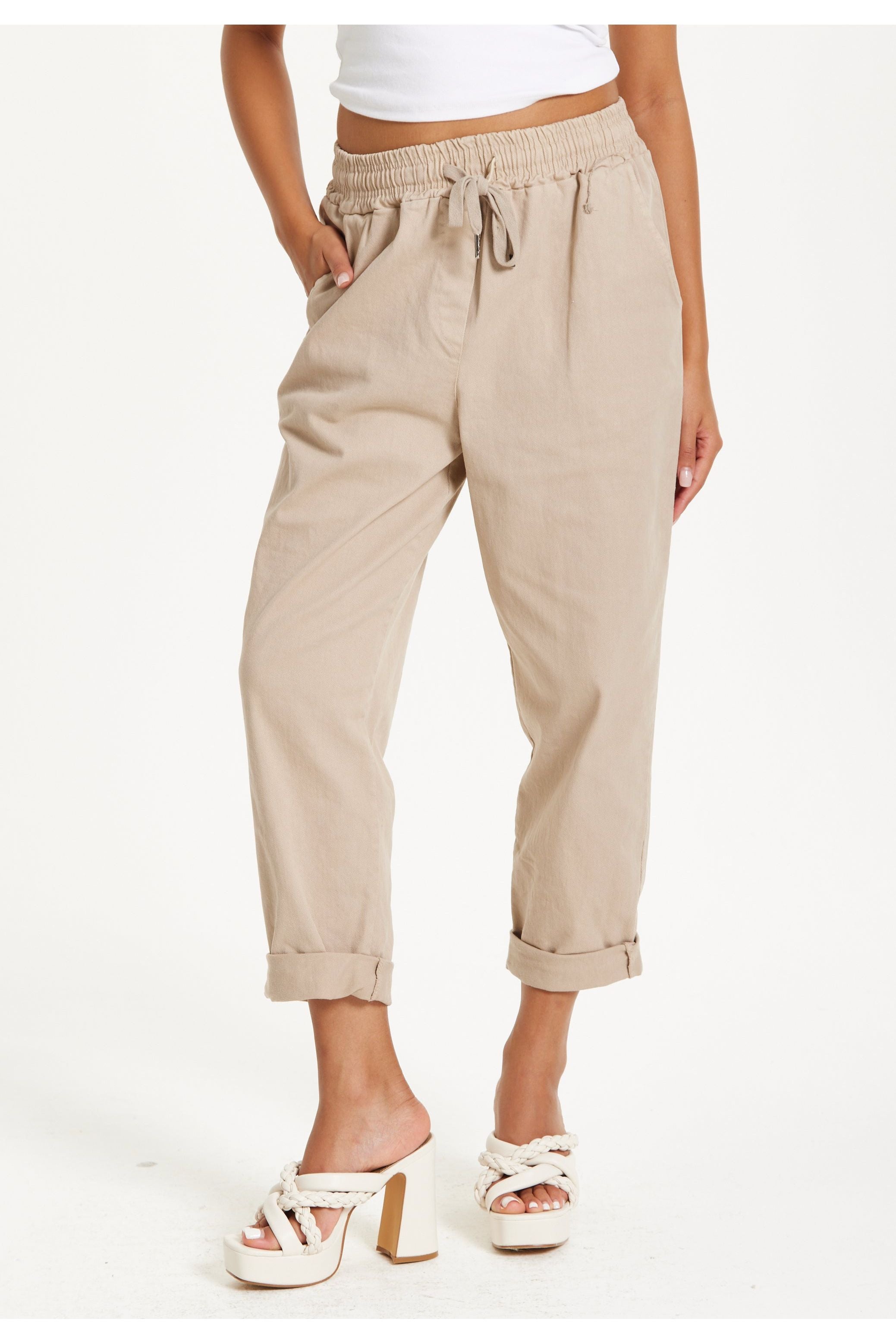 Beige Relaxed Fit Tapered Trousers 25SS8881023