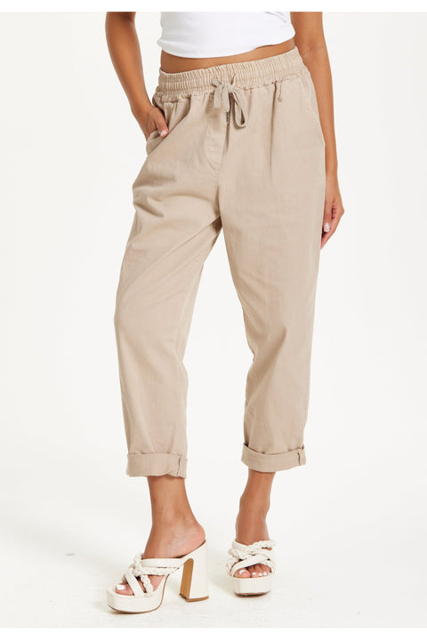 Beige Relaxed Fit Tapered Trousers by Liquorish