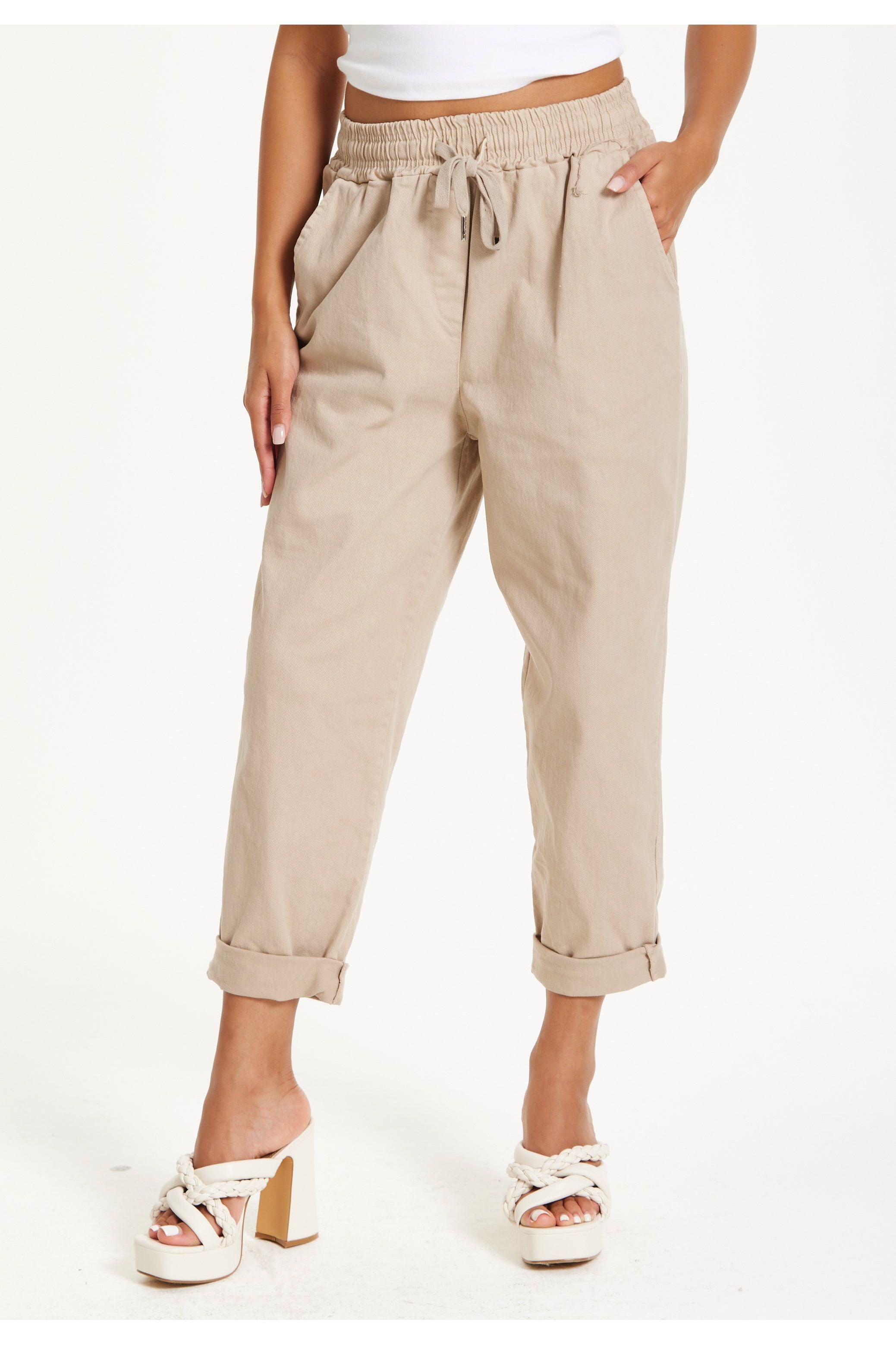 Beige Relaxed Fit Tapered Trousers 25SS8881023