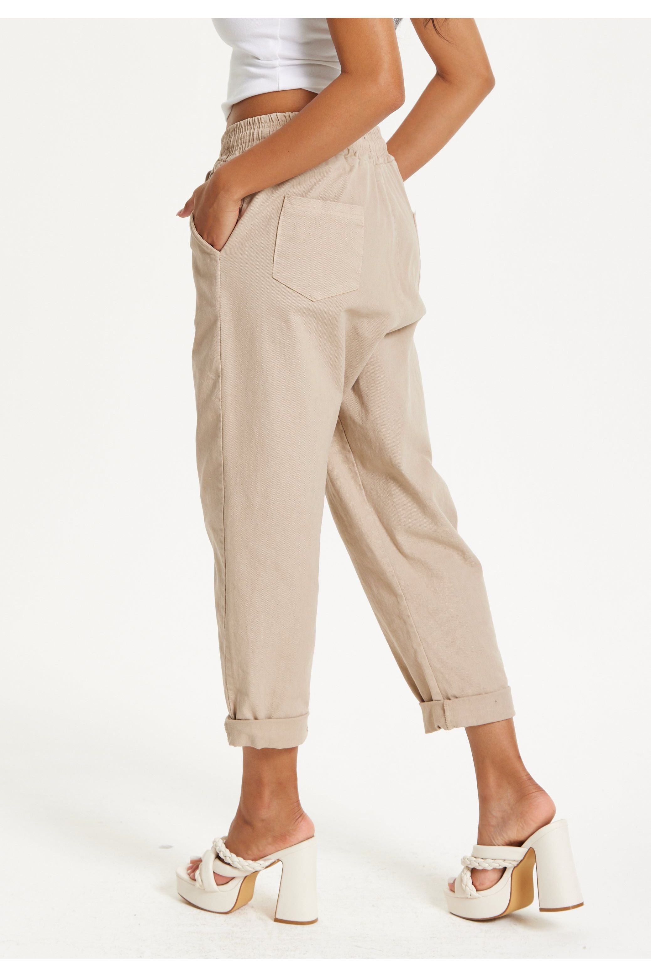 Beige Relaxed Fit Tapered Trousers 25SS8881023