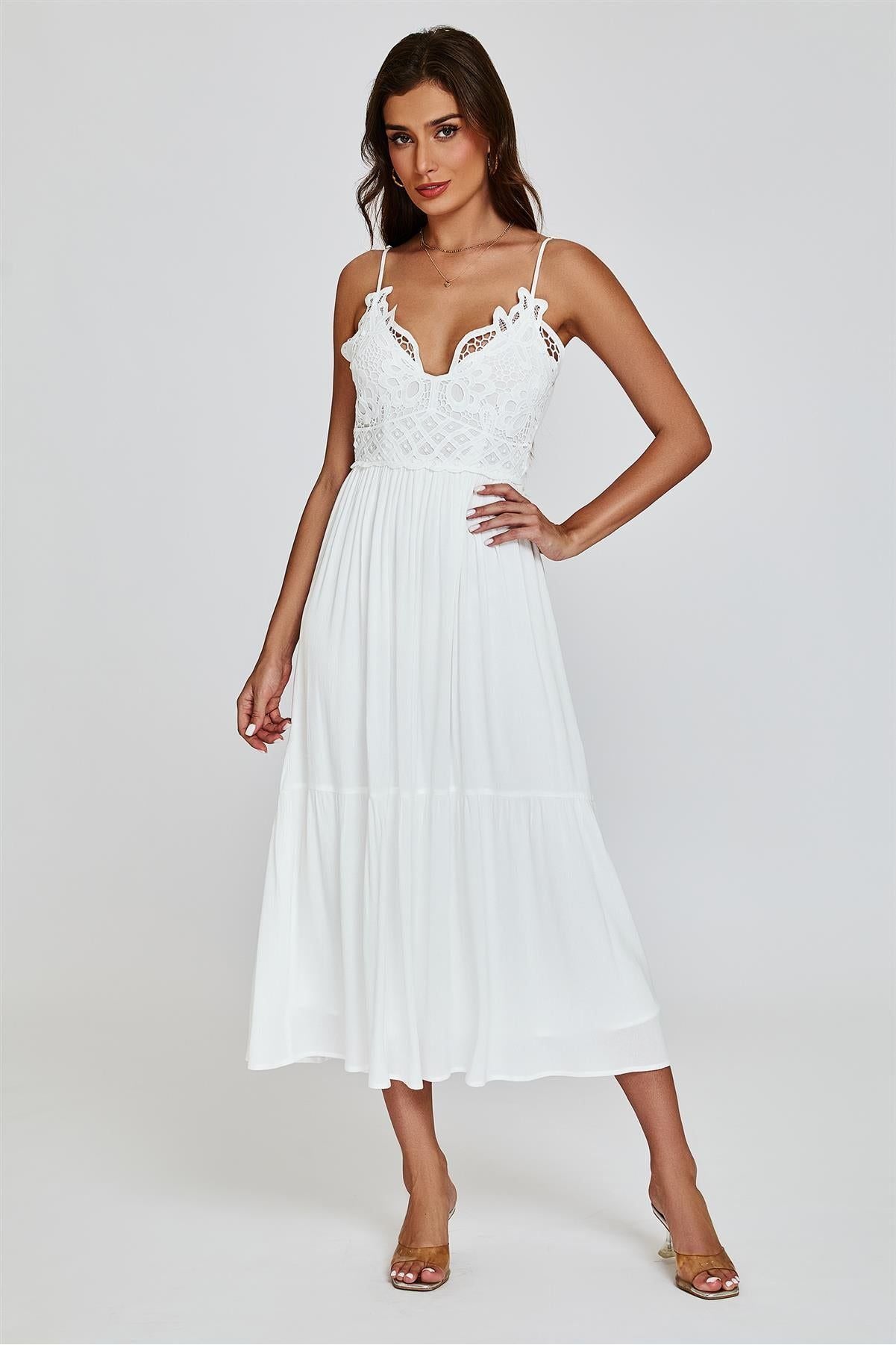 Lace Top Maxi Dress In White FS830-WL