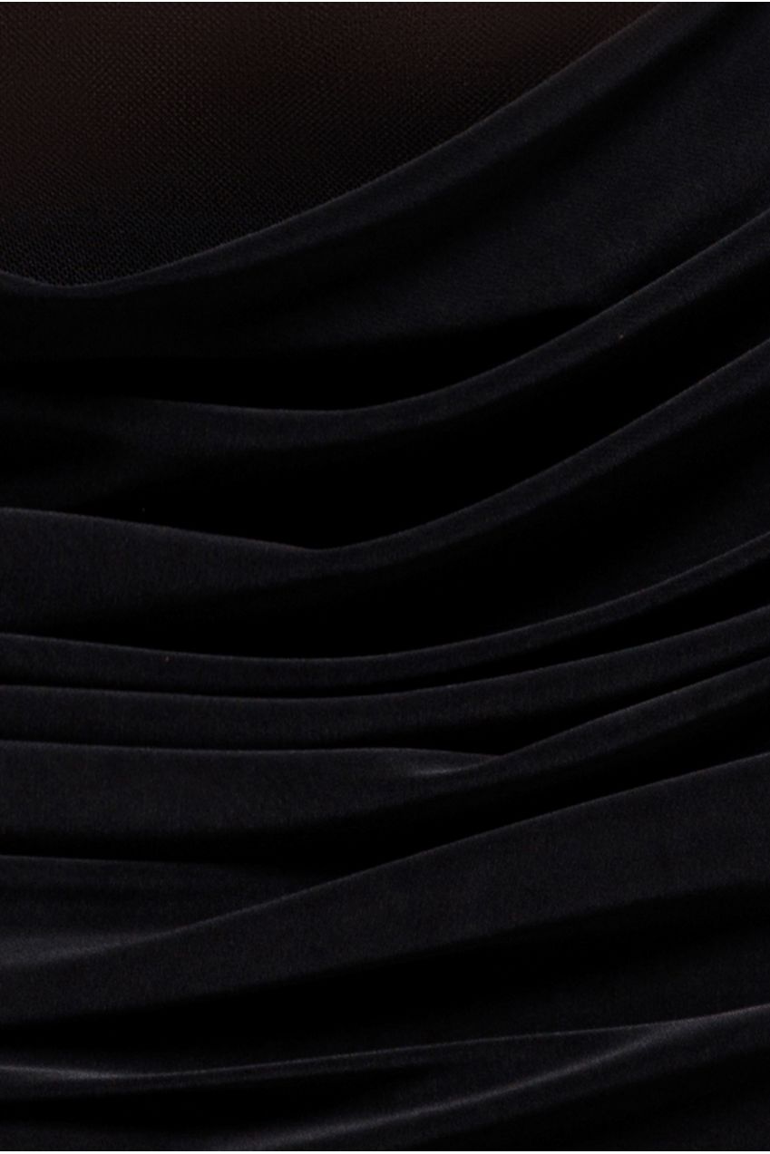 Gathered Off The Shoulder Mesh Waist Panel Maxi Dress - Black DR4857