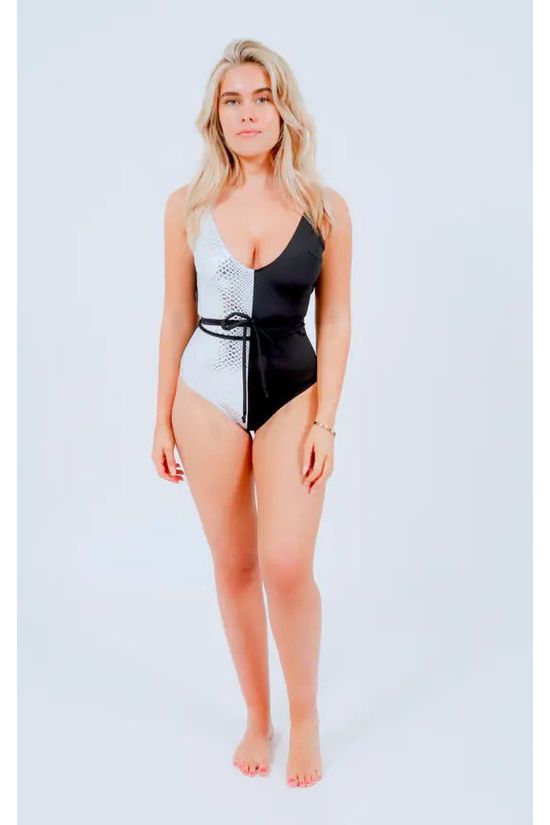 Silver Snake & Black Swimsuit With Tie SSBS23