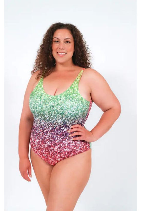 Swimsuit In Rainbow Glitter Print by Maribela