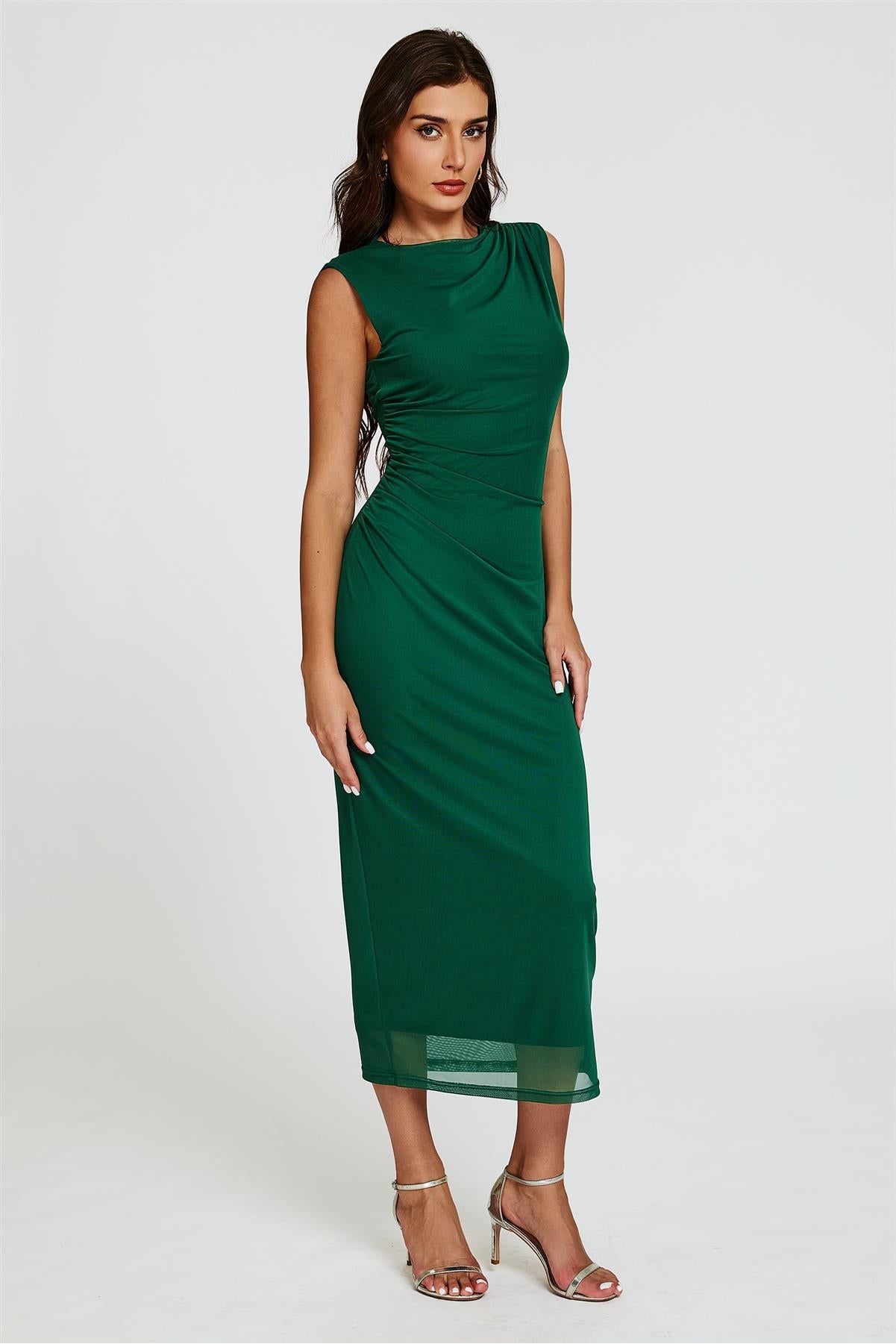 Mesh Maxi Dress In Green FS824