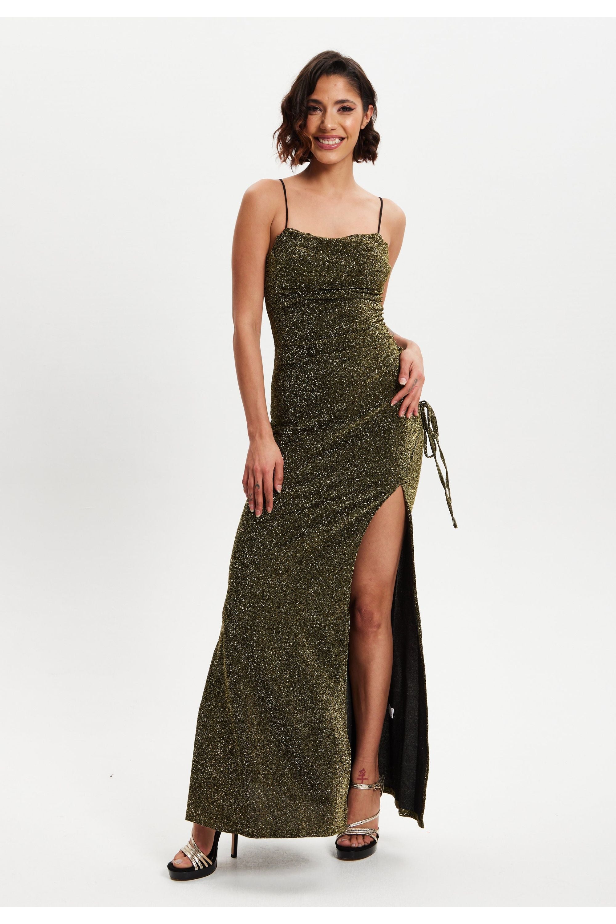 Gold Lurex Maxi Jersey Dress LIQPARTY003