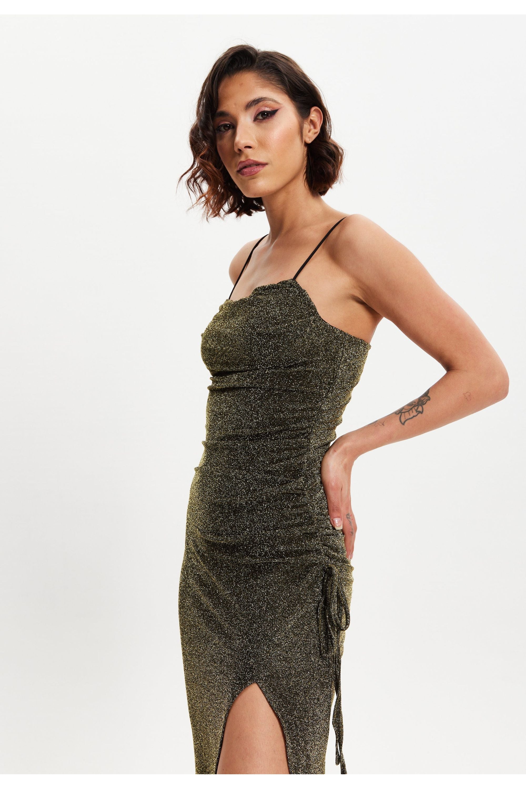 Gold Lurex Maxi Jersey Dress LIQPARTY003