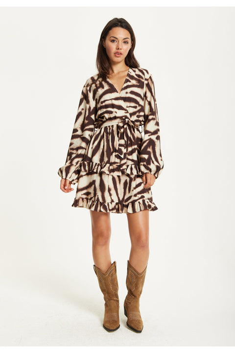 Zebra Print Ruffle Wrap Dress by Liquorish