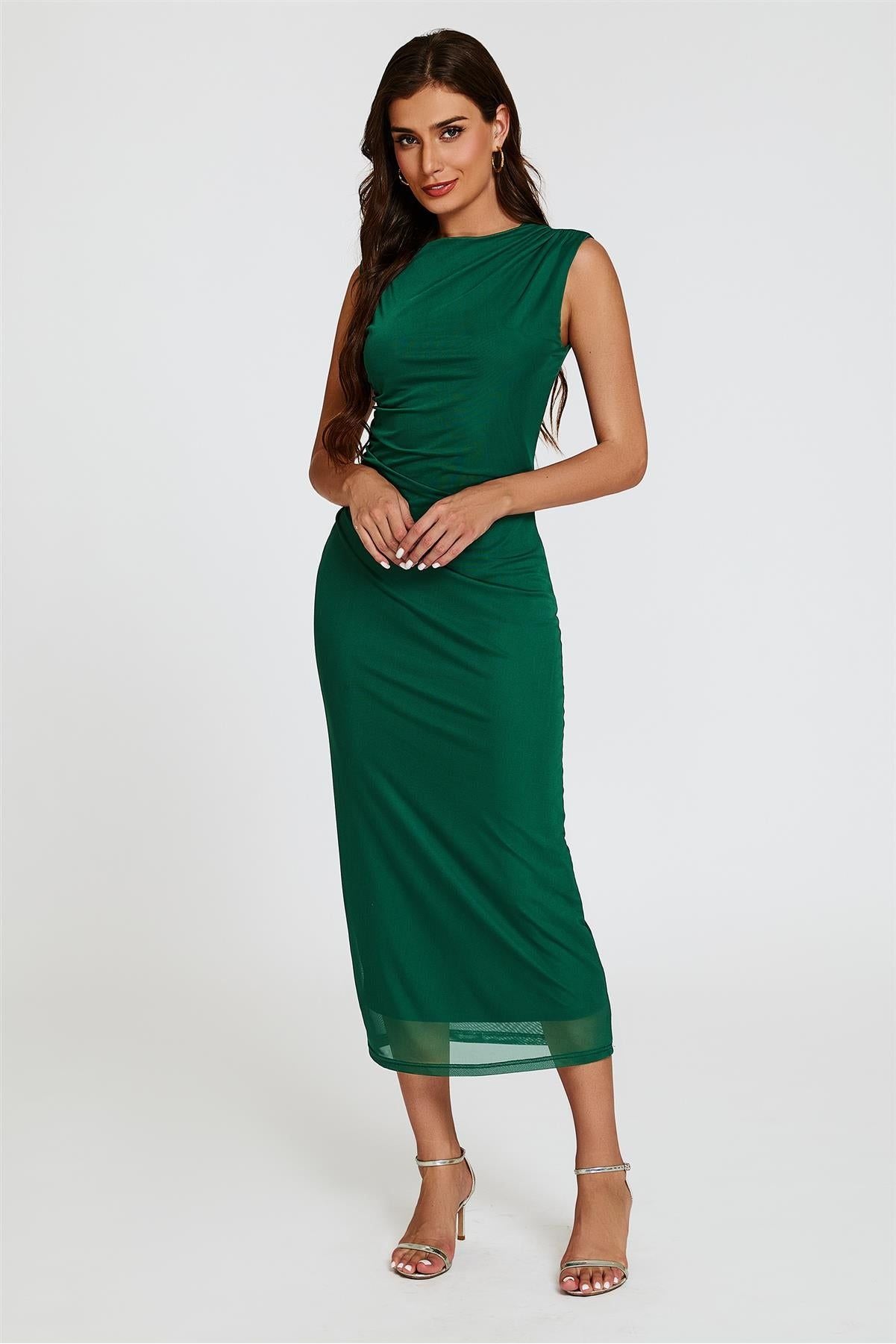 Mesh Maxi Dress In Green FS824