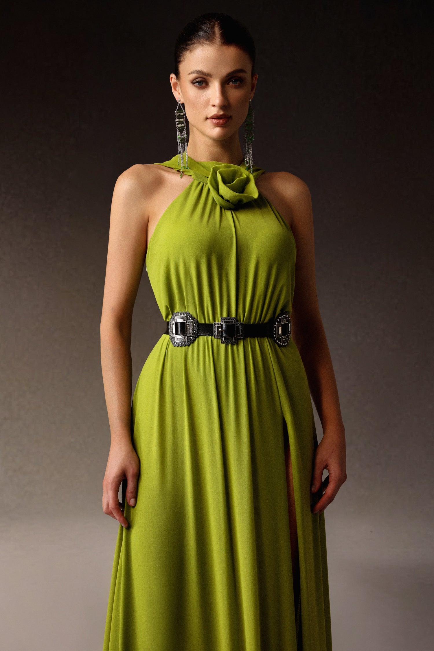 Naleza Sleeveless Flowers Slit Maxi Dress D241104402