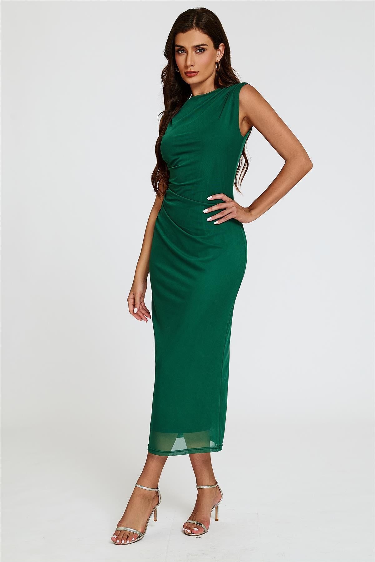 Mesh Maxi Dress In Green FS824