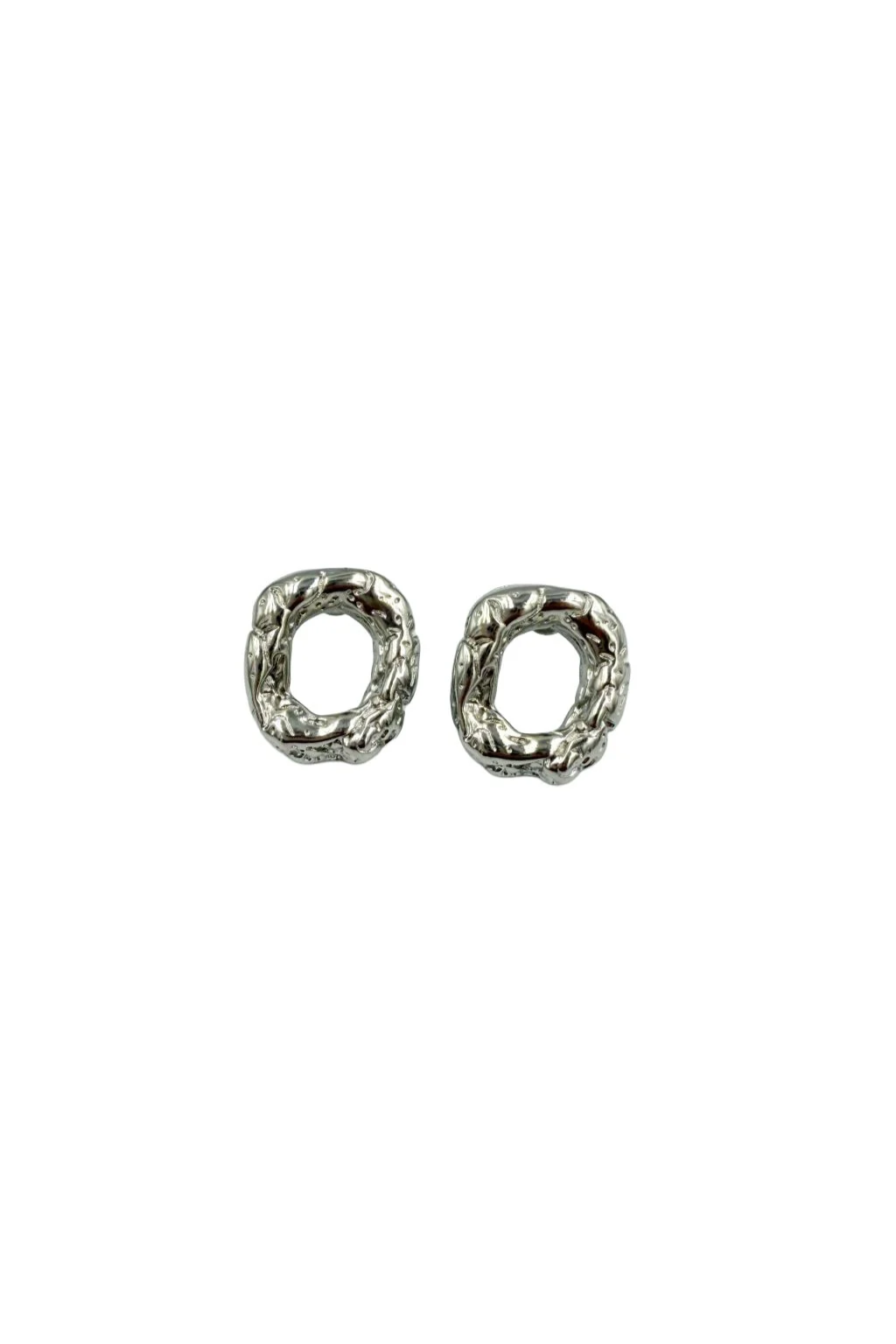 Textured Oblong Earring In Silver LEN292S