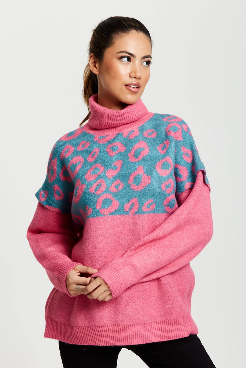 Animal Pattern Roll Neck Jumper A14-LIQ21-175