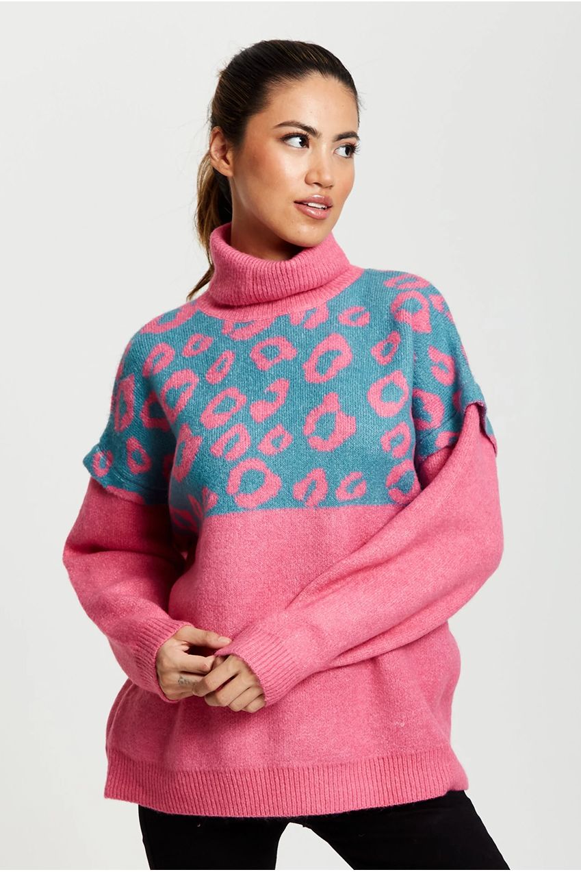 Animal Pattern Roll Neck Jumper A14-LIQ21-175