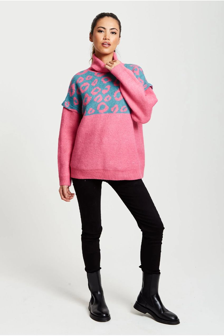 Animal Pattern Roll Neck Jumper A14-LIQ21-175