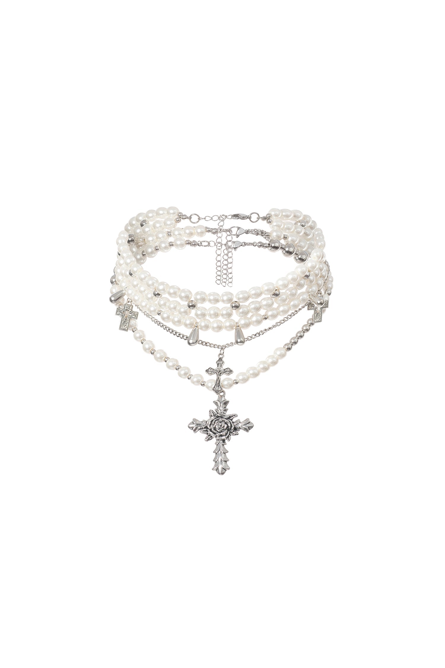 Julia Triple Pearls Cross Necklace A240500459