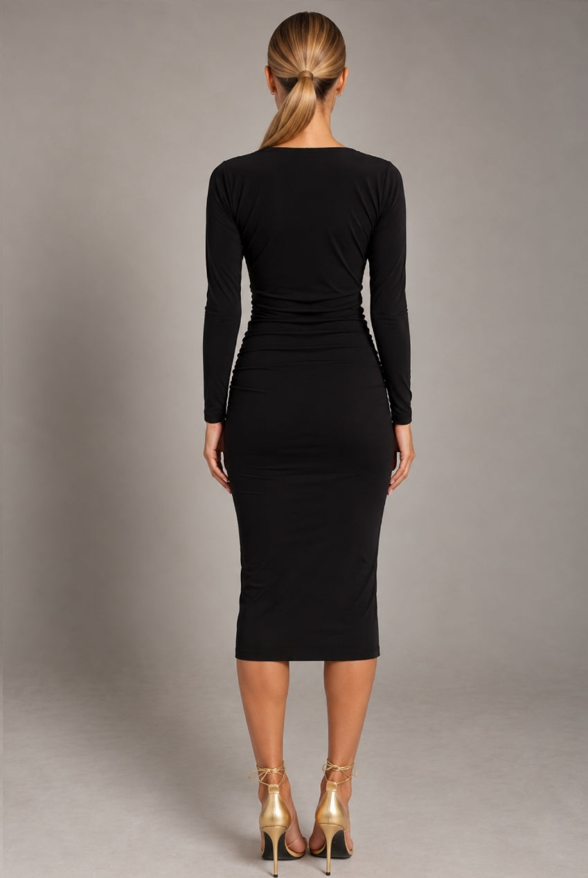 Abbey Black Long Sleeved Midi Dress HG-ABI-BLACK-MIDI