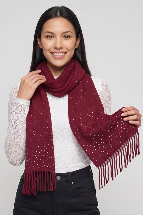 Burgundy Ladies Embellished Tassel Scarf by Gini London