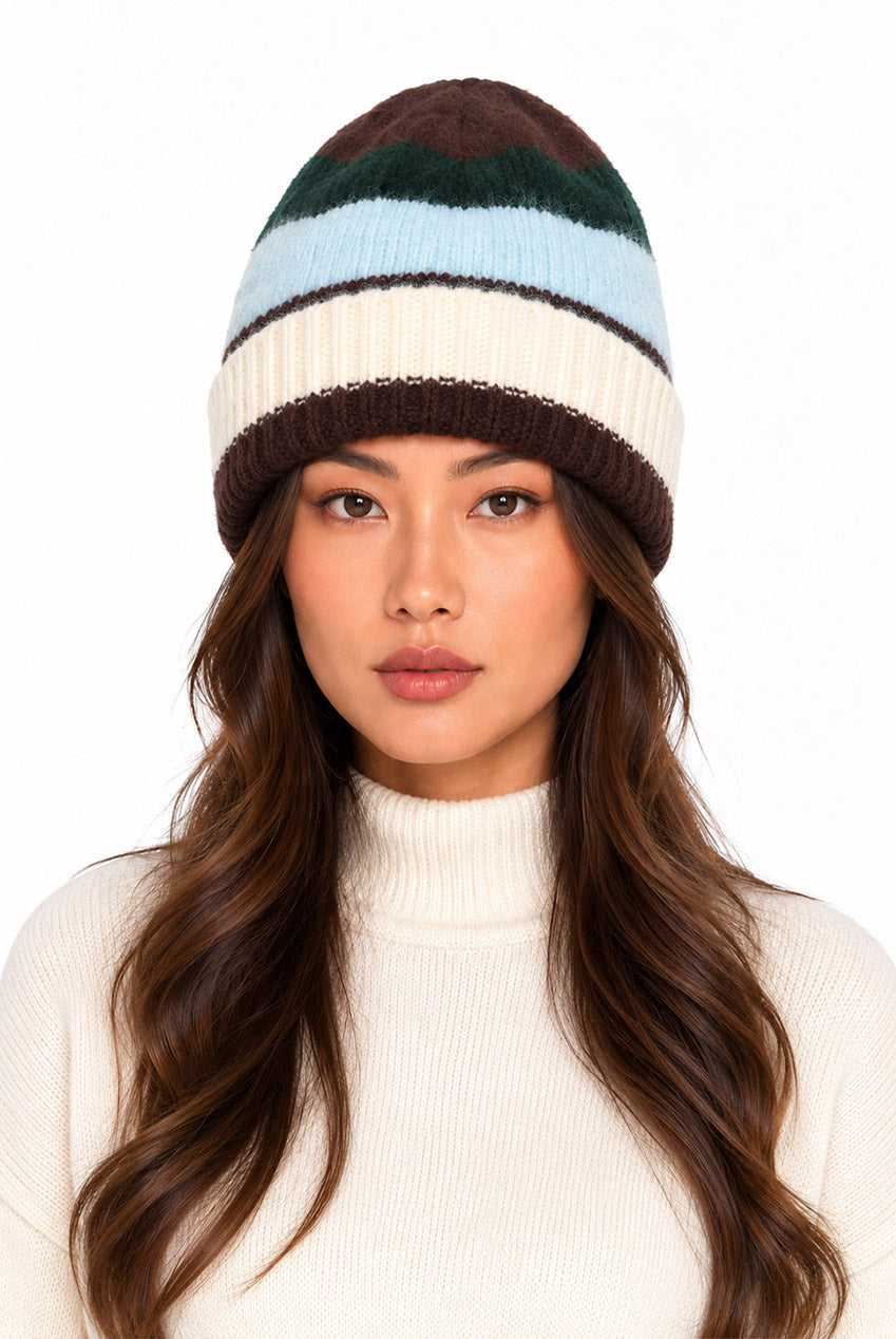 Multi Ladies Striped Beanie Hat AC0009