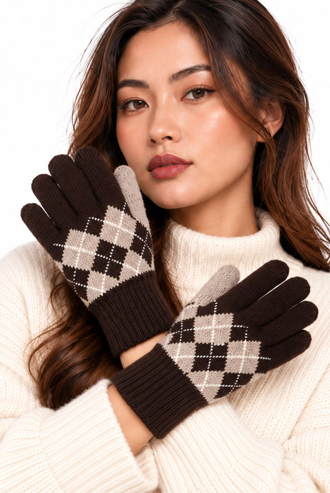 Multi Argyle Print Gloves by Gini London