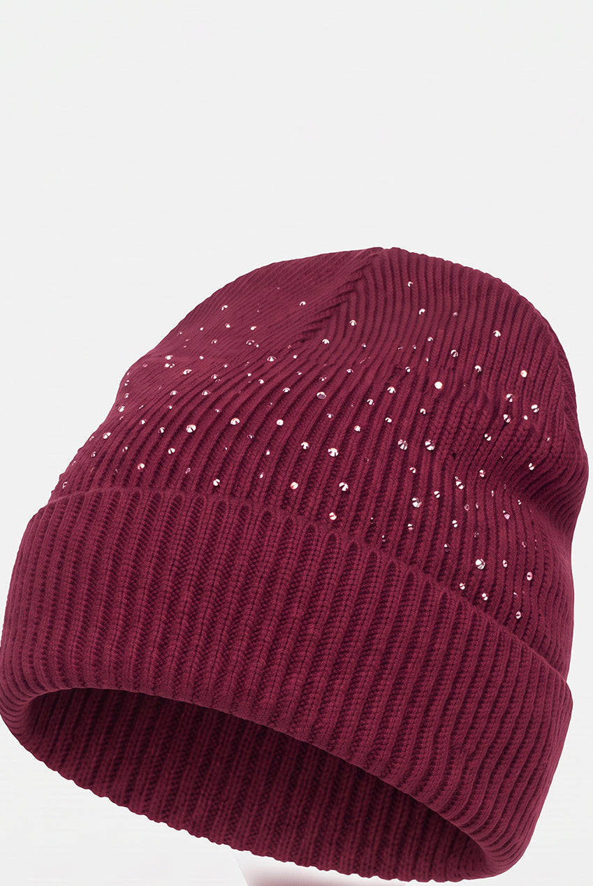 Burgundy Ladies Embellished Beanie Hat AC0014