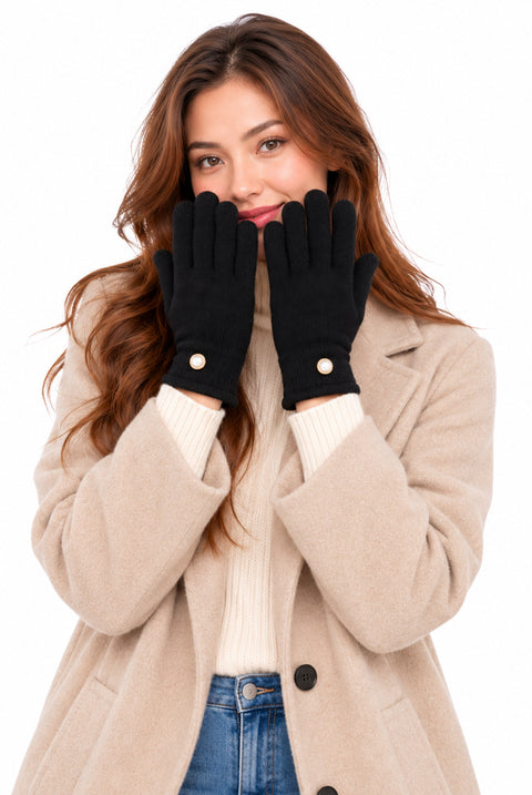 Black Gold Button Detail Gloves by Gini London