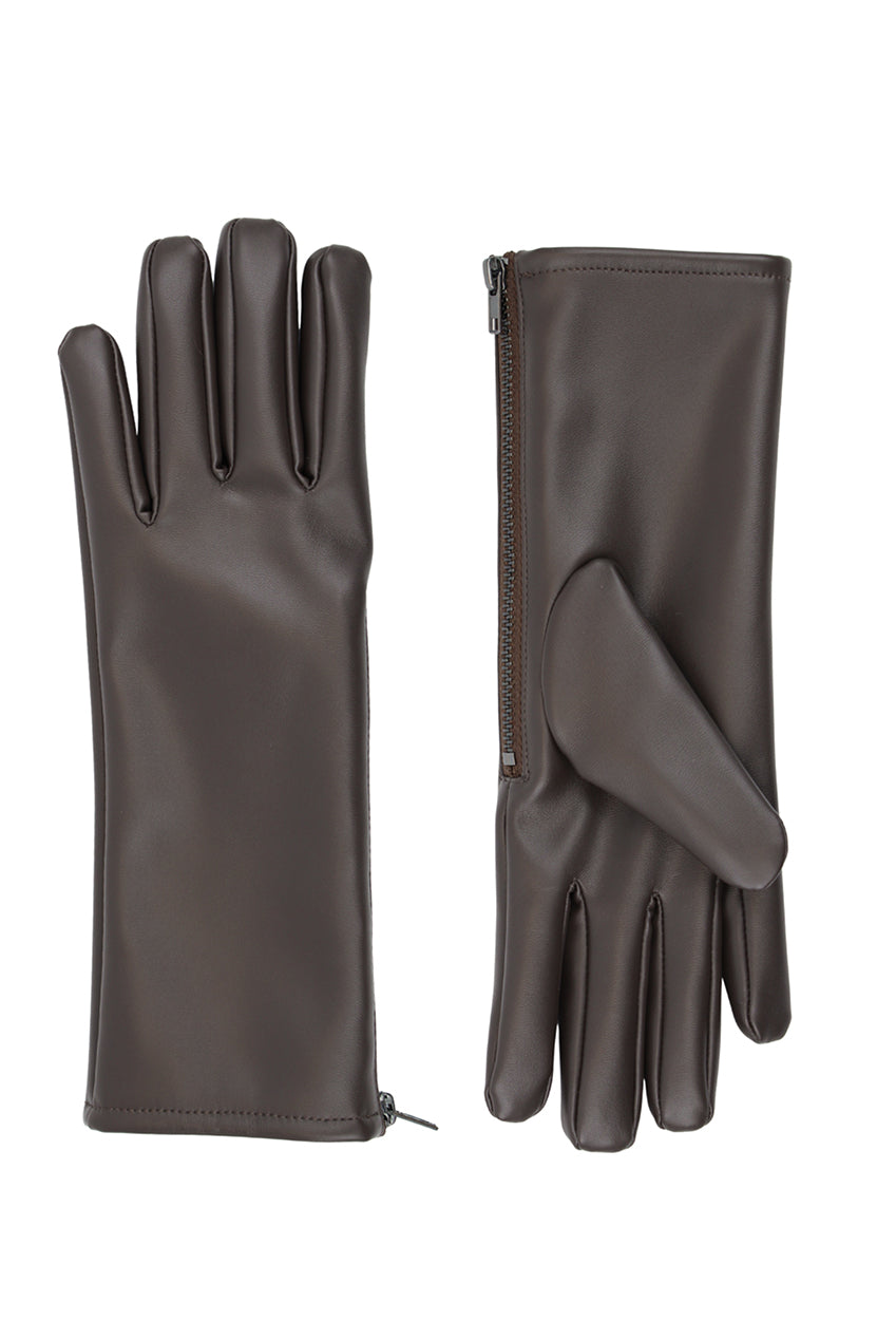 Brown Ladies Faux Leather Side Zip Gloves AC0018