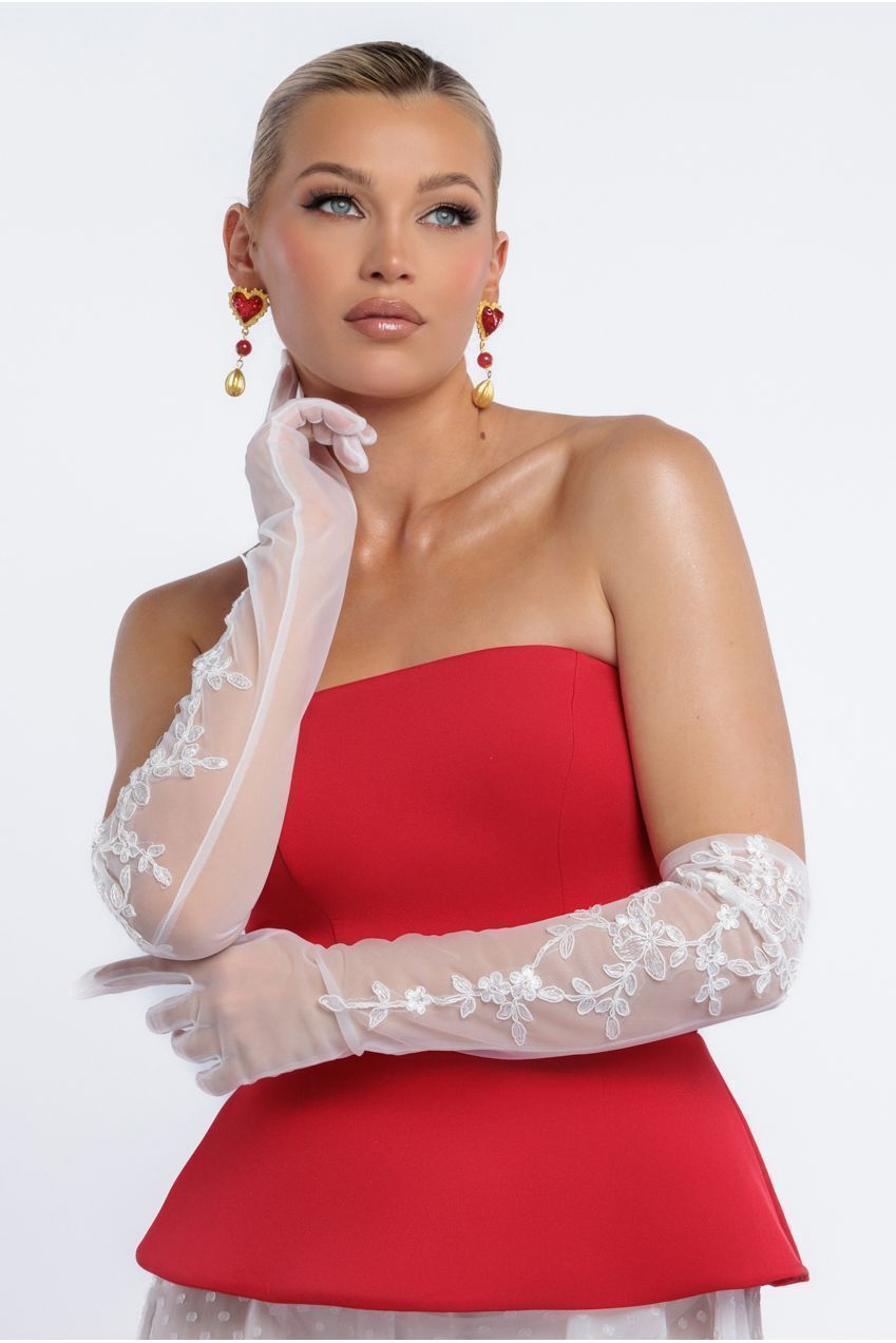 Floral Embroidered Mesh Gloves AC12