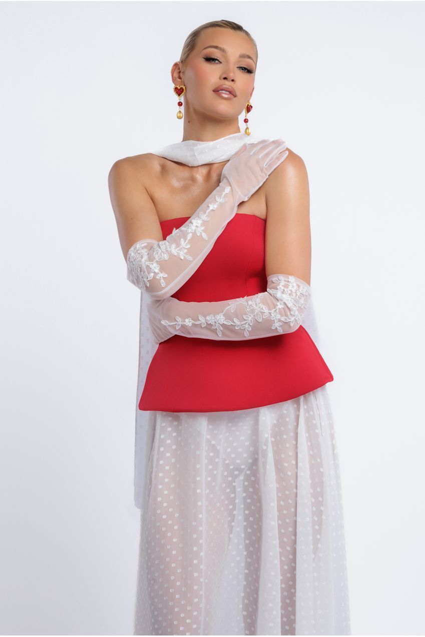 Floral Embroidered Mesh Gloves AC12