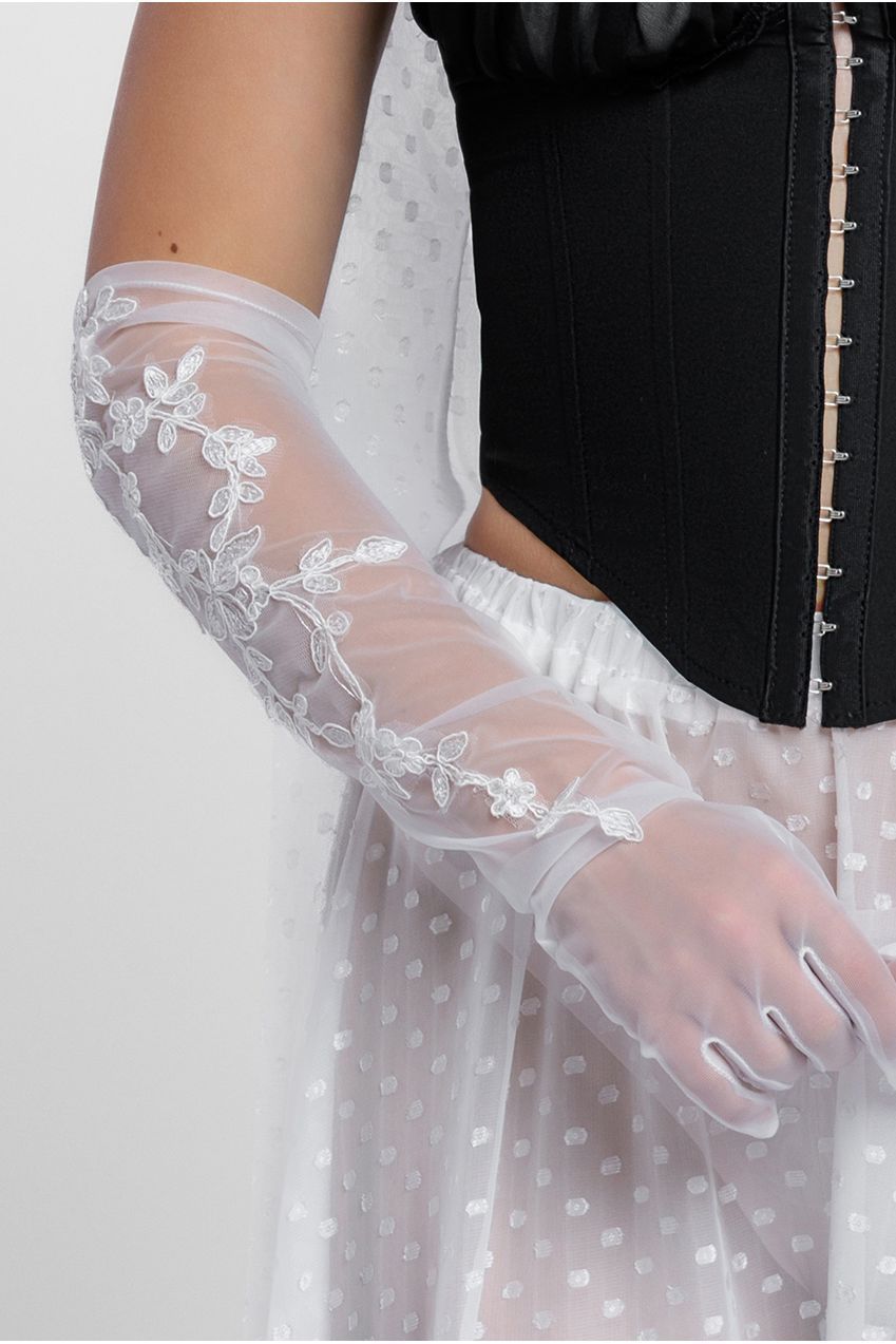 Floral Embroidered Mesh Gloves AC12