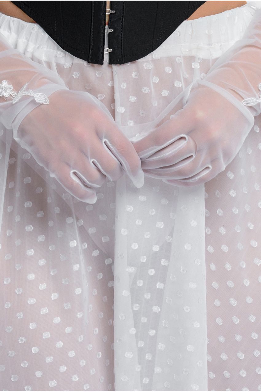 Floral Embroidered Mesh Gloves AC12