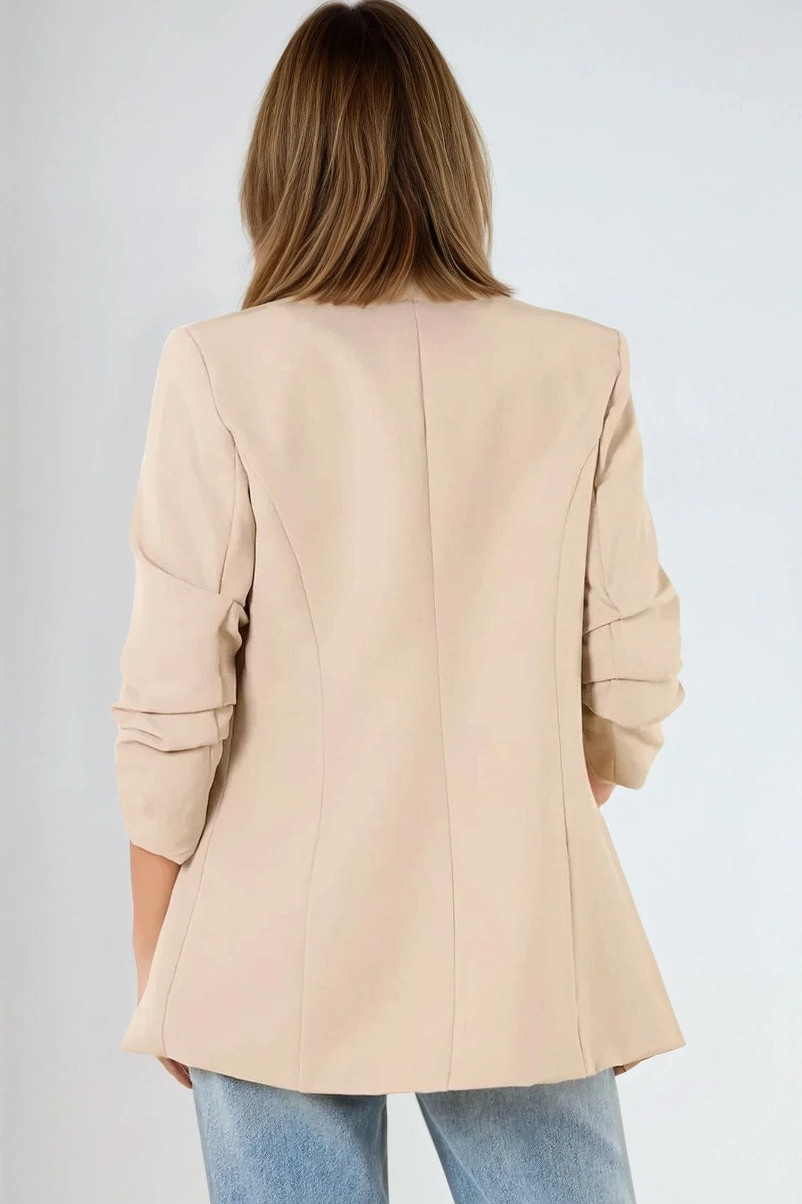 Beige Blazer With Ruched Sleeves AL1497