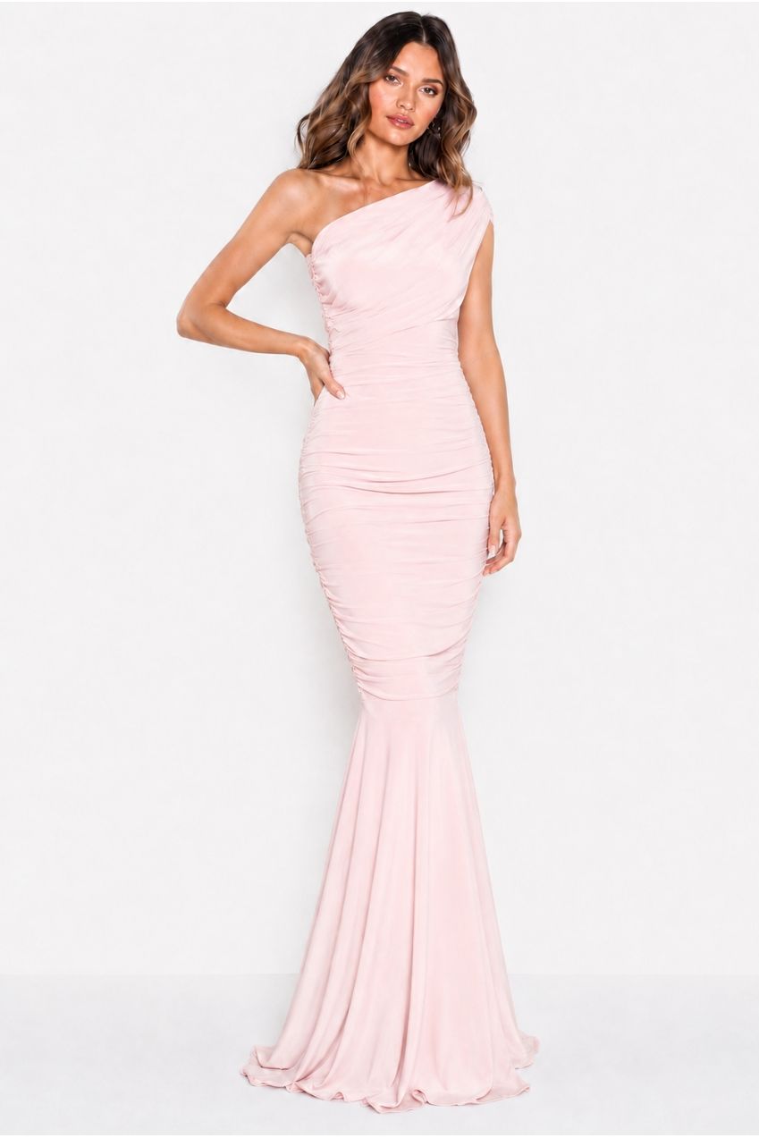 Alice Blush Pink One Shoulder Bridesmaids Occasion Maxi Dress HG-BLUSH-ALICE