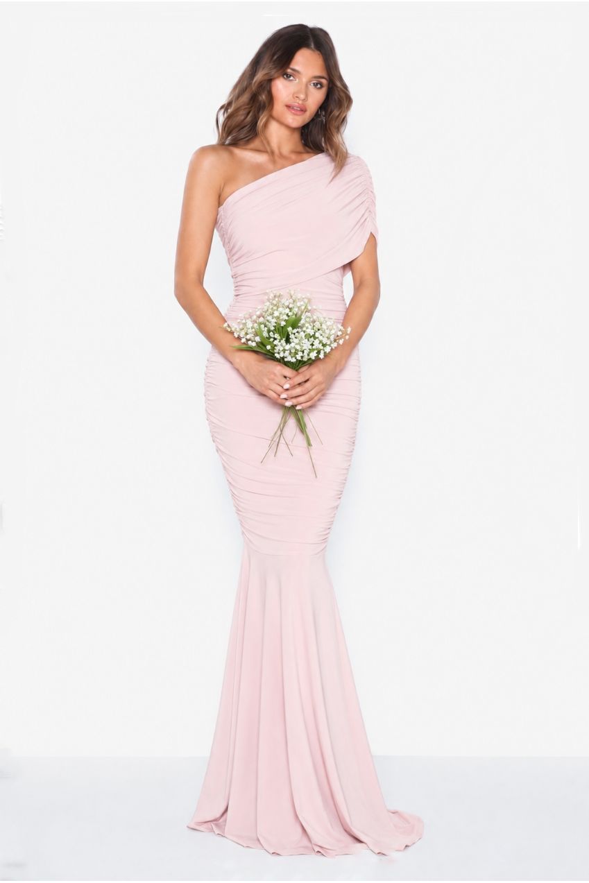 Alice Blush Pink One Shoulder Bridesmaids Occasion Maxi Dress HG-BLUSH-ALICE
