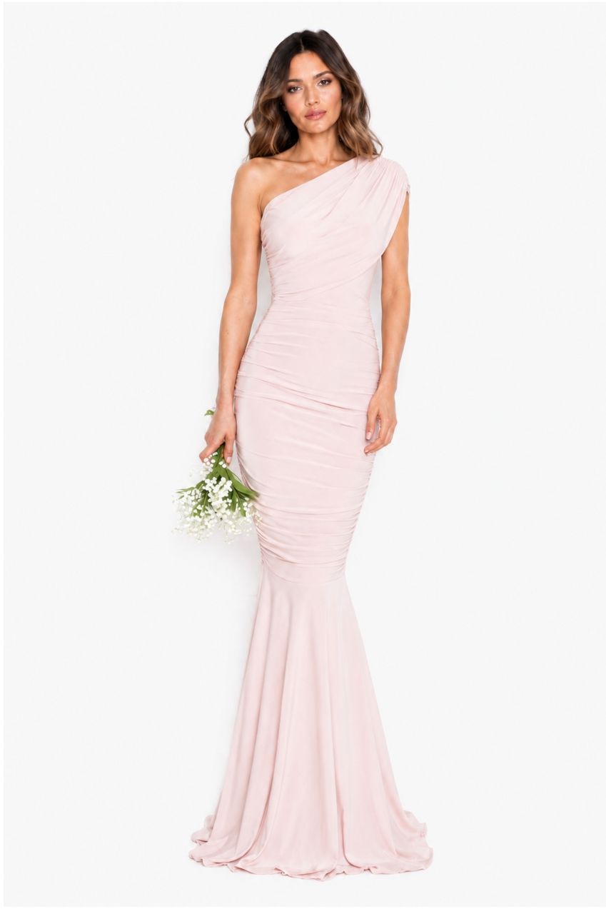Alice Blush Pink One Shoulder Bridesmaids Occasion Maxi Dress HG-BLUSH-ALICE